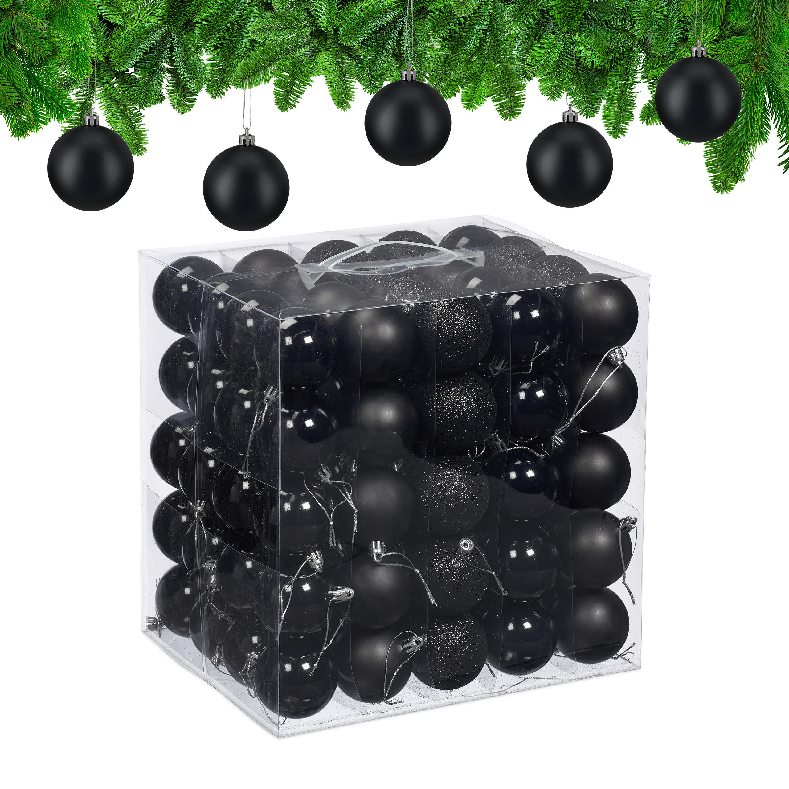 100XWEIHNACHTSKUGELN - Schwarz, Kunststoff (6/7/6cm) - Relaxdays