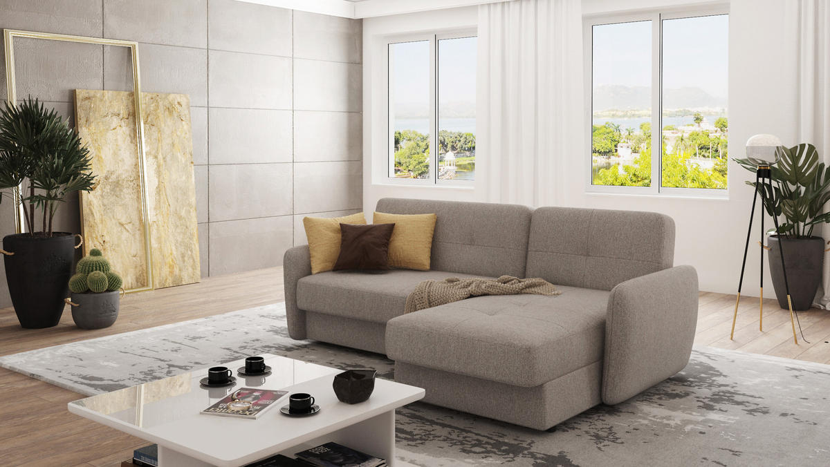 ECKSOFA Lupo Dunkelbeige Mikrofaser - Beige/Schwarz, Holz/Kunststoff (232/147cm) - S-Style Möbel