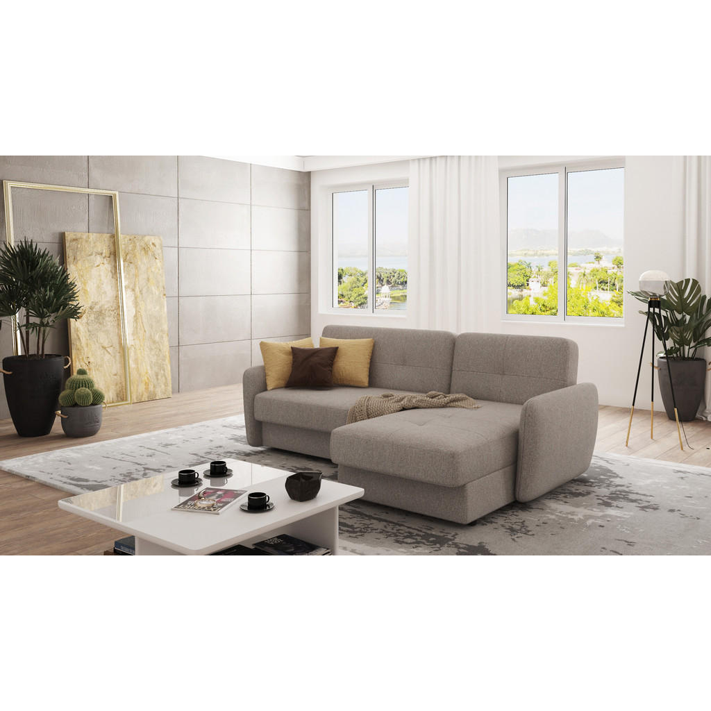 Thumbnail - S-Style Möbel Ecksofa, Beige, Textil, Echtholz,Buche, Birke, 4-Sitzer, Füllung: Schaumstoff, Eckteil, L-Form, Ottomane r...