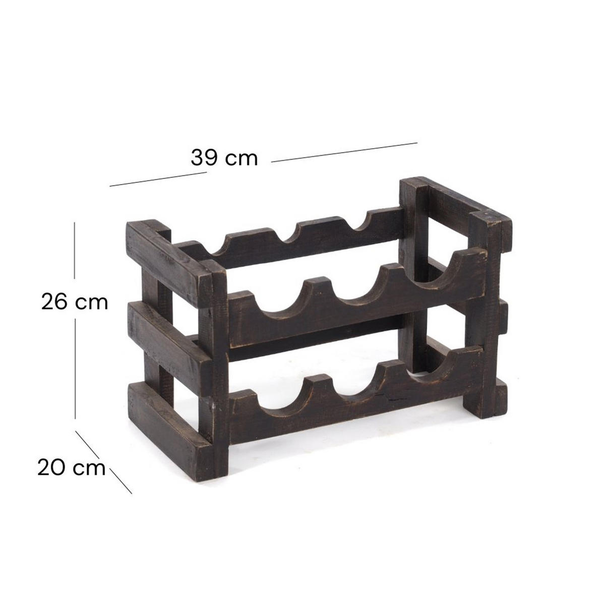 FLASCHENREGAL GRAPE Recyclingholz massiv, für 6 Flaschen 04 schwarz-natur - Graubraun, Holz (39/26/20cm) - DESIGN DELIGHTS