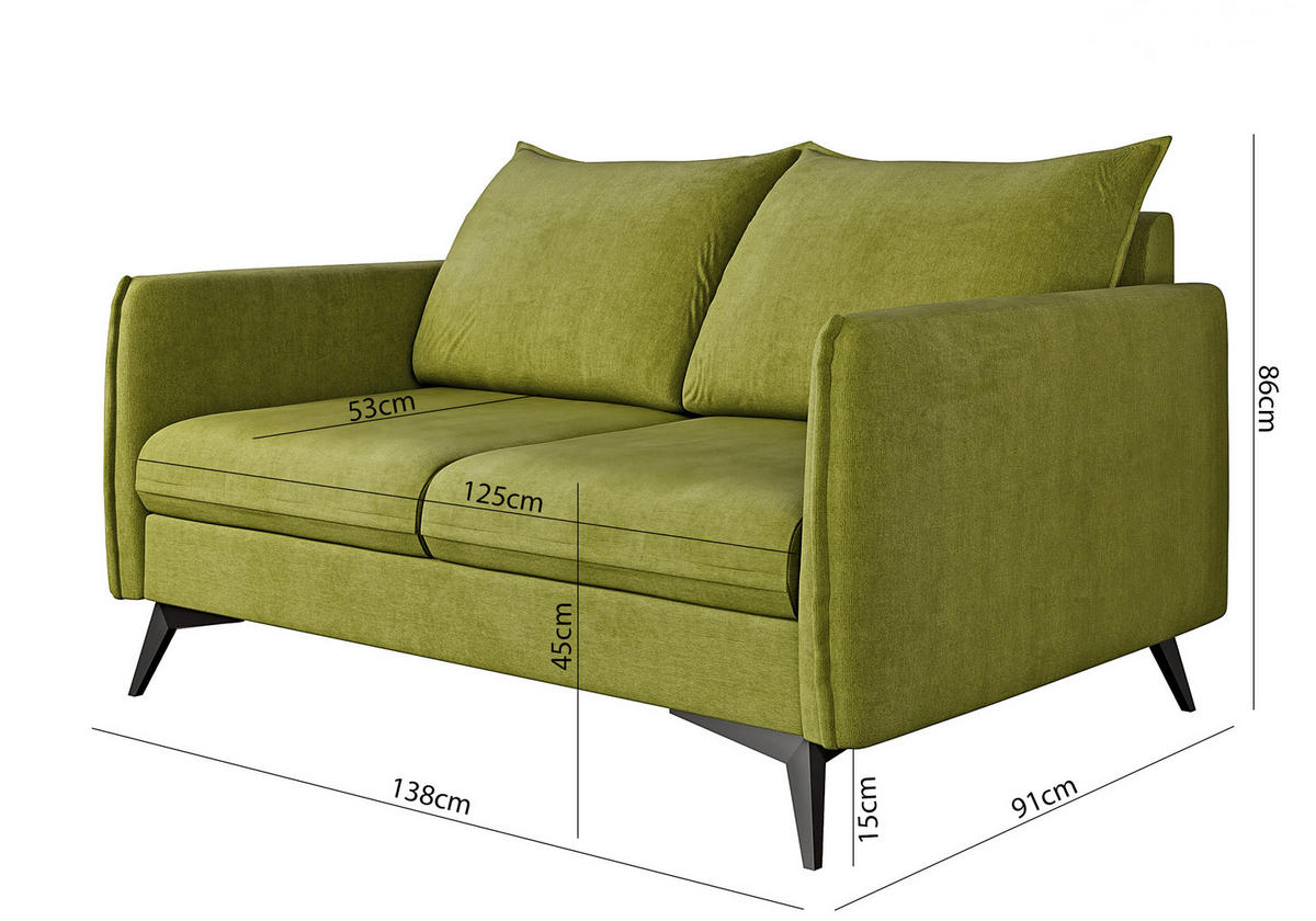 2-SITZER-SOFA Pulse Grün Luxusmicrofaser - Schwarz/Grün, Holz/Textil (138/86/91cm) - S-Style Möbel
