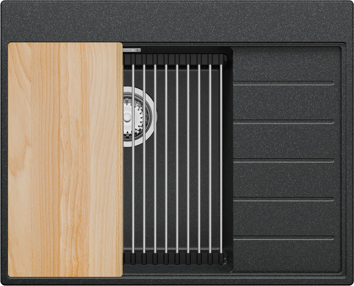 SPÜLBECKEN Sydney, 2-er set Anthrazit 62/50 cm 1 Becken + Ablauf-Set + Küchenzubehörset ab 45er Unterschrank - Chromfarben/Anthrazit, Kunststoff (62/20/50cm) - Primagran