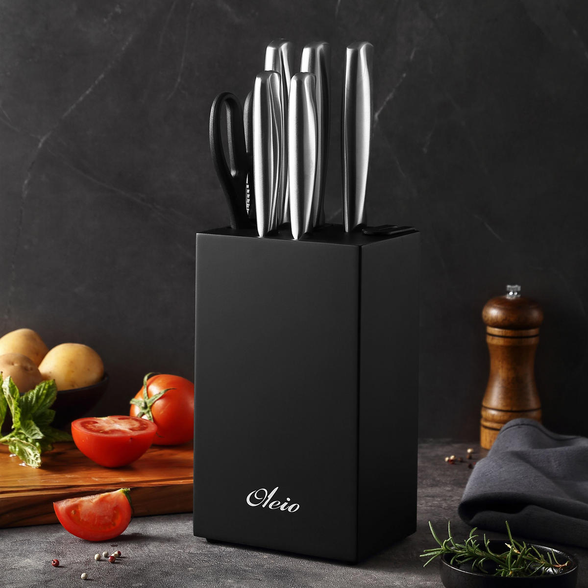 MESSERBLOCK-SET 6-TEILIG - Schwarz, Holz/Metall (1/1/1cm) - Oleio