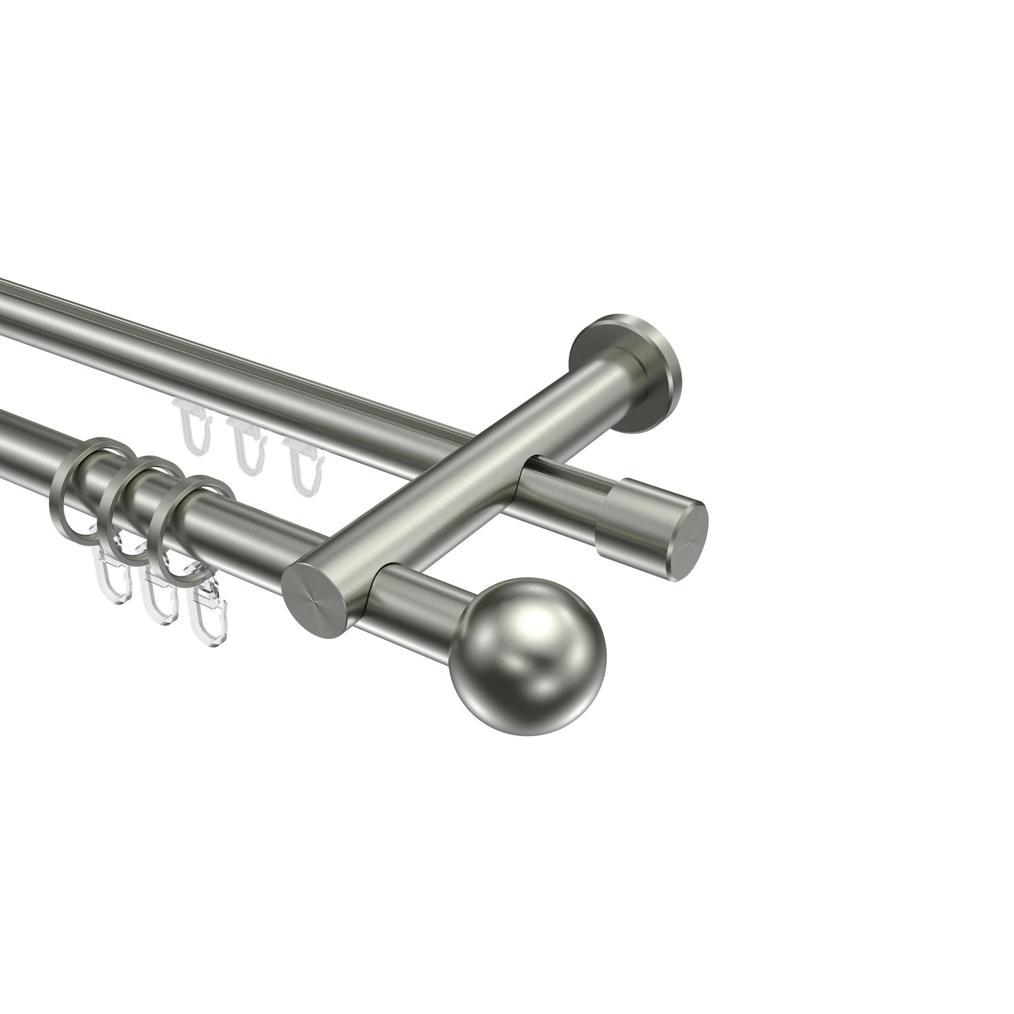 RUNDROHR-INNENLAUF-GARDINENSTANGEN-SET Platon Luino 520 cm (geteilt in 4 x 130 cm), 2-läufig, 20 mm Ø Edelstahl-Optik - Edelstahlfarben, Metall (520cm) - INTERDECO