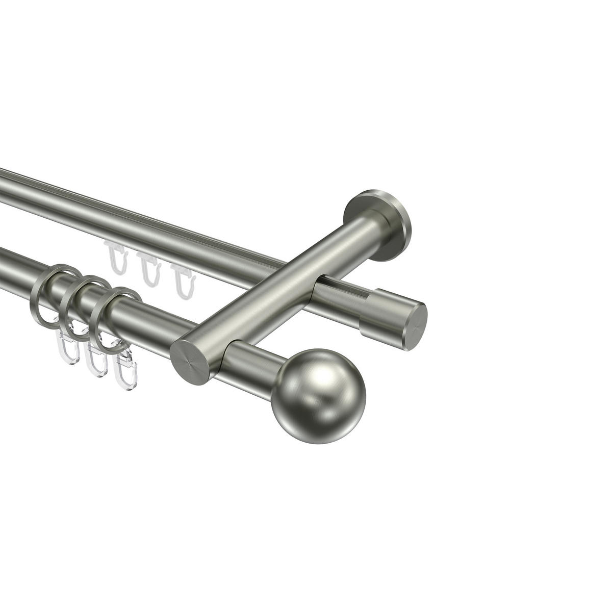 RUNDROHR-INNENLAUF-GARDINENSTANGEN-SET Platon Luino 540 cm (geteilt in 3 x 180 cm), 2-läufig, 20 mm Ø Edelstahl-Optik - Edelstahlfarben, Metall (540cm) - INTERDECO