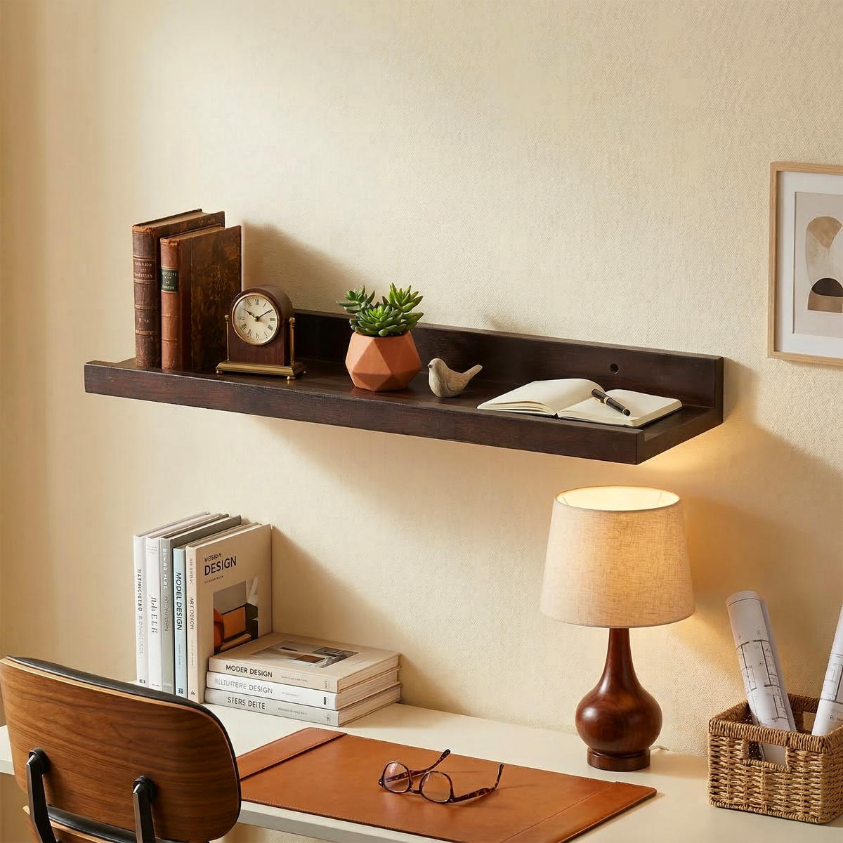 STENNÁ polica - tmavohnedá, drevo (40/5/15cm) - Relaxdays