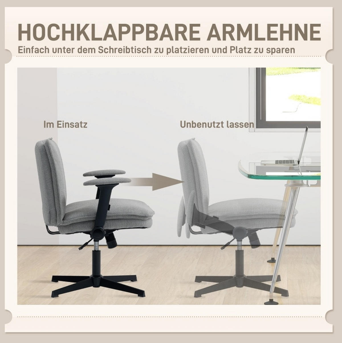 BÜROSTUHL mit klappbaren Armlehnen höhenverstellbar 76 x 70 x 85-97 cm Grau - Grau, Kunststoff (70/97/76cm) - Meubliv