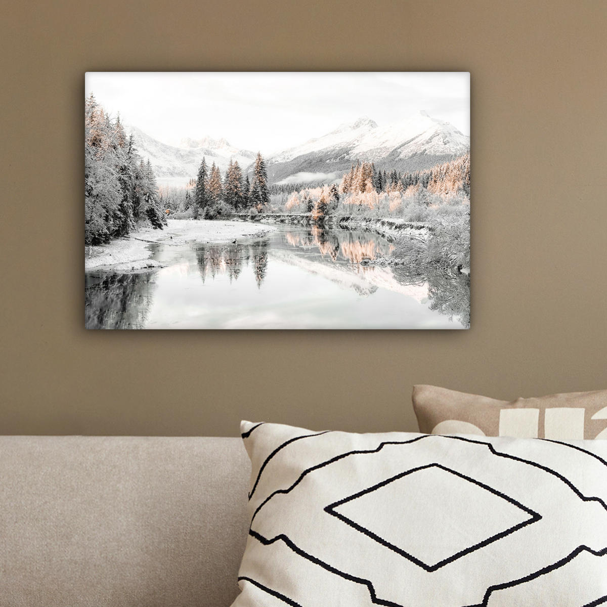 LEINWANDBILD Natur - Winter - Bäume - Berge - Schnee 30x20 cm - Weiß Hochglanz, Textil (30/20cm) - MuchoWow