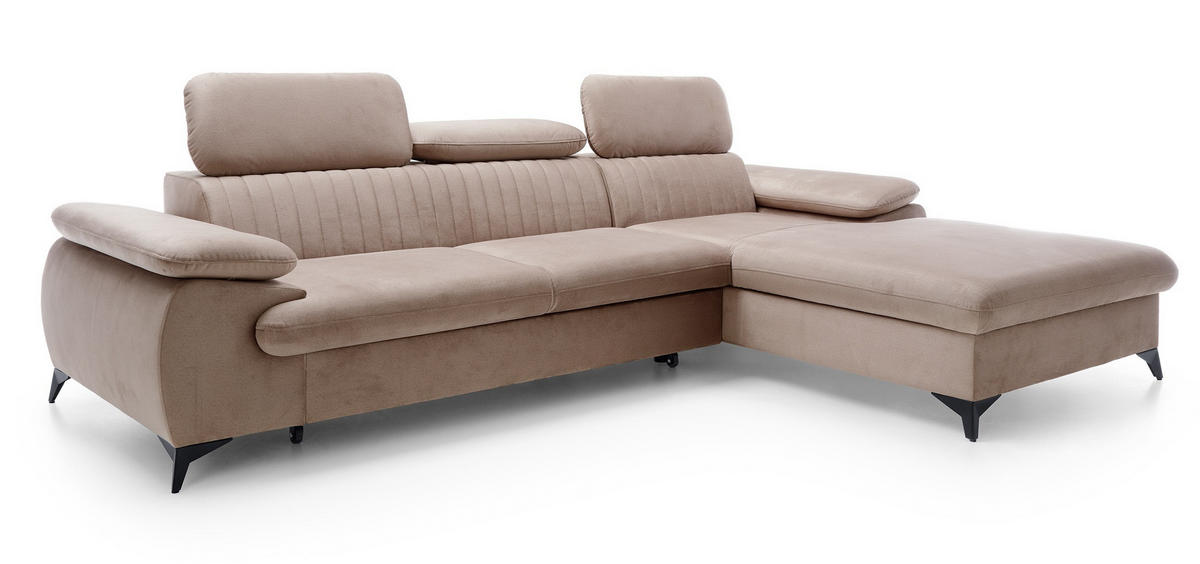 ECKSOFA 280 cm Xanto M, Schlaffunktion, verstellbaren Kopfstützen, Rechts, Hellbraun - Hellbraun, Holz (193/280cm) - Emporius