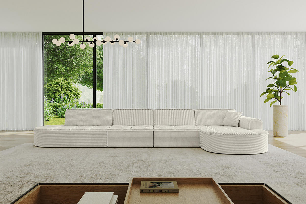 ECKSOFA Ottomane Rechts TARO-L3 - 413x171x79,5 cm Creme - Hellgrau/Creme, Holzwerkstoff/Textil (413/171cm) - ALTDECOR