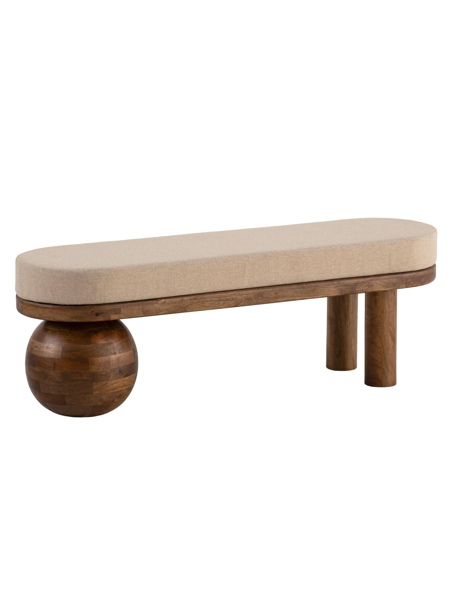 SITZBANK MAKARSKA, Stoff, Beige-Braun, 140 x 41,5 x 47,5 cm - Beige/Braun, Mangoholz/Holz (140/47.5/41.5cm) - KADIMA DESIGN