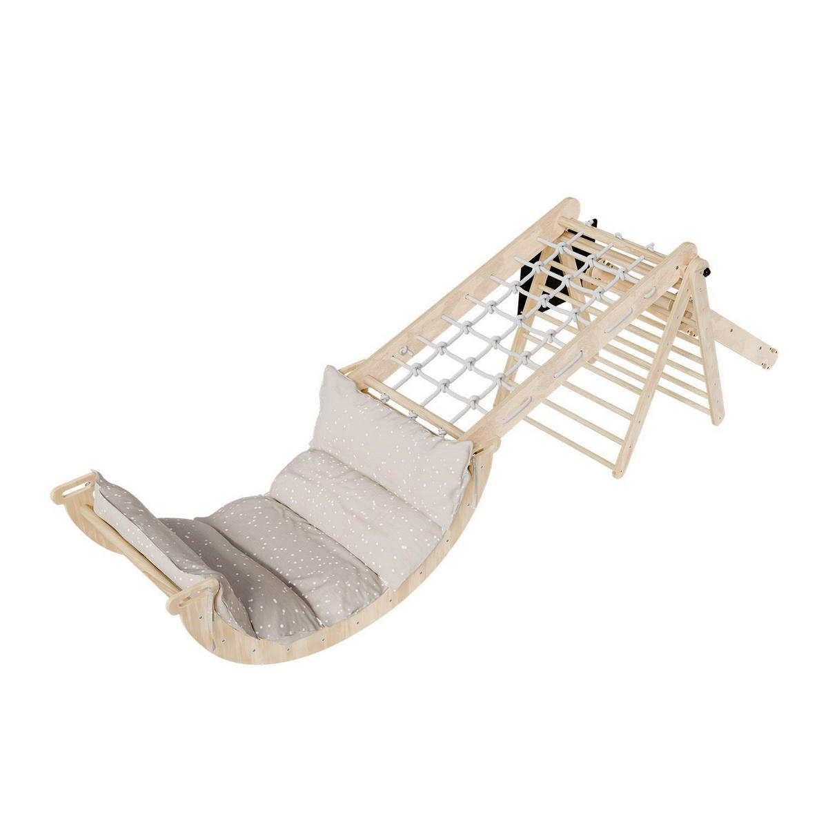 KLETTERDREIECK Movario mit Kissen 80x50cm - Groß - Naturfarben, Holz (56/101/54cm) - Juskys