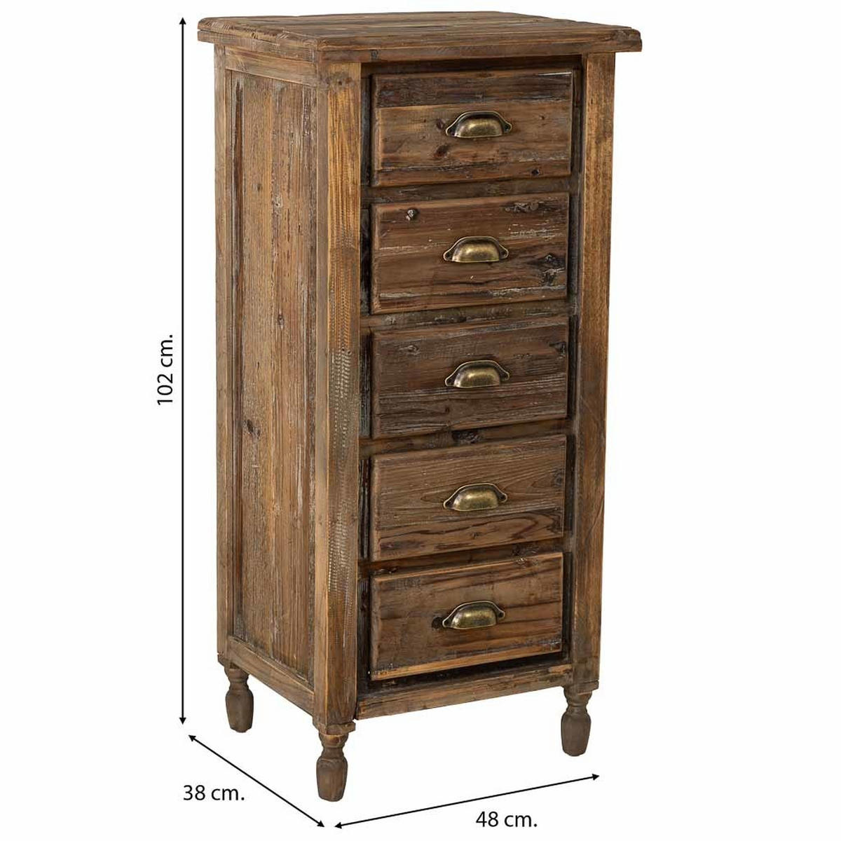 HOLZKOMMODE mit 5 schubladen 48x38x102 cm - Braun, Holz (48/102/38cm) - Wanderlust
