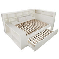 JUGENDBETT Stauraumbett 140/200 cm aus Kiefernholz und Spanplatte mit Ausziehbett und USB-Ladeanschlüssen Weiß - Weiß, Holz (140/200cm) - Modenvie