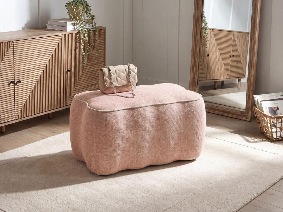 ČALOUNĚNÁ LAVICE Látka Růžová Juno - béžová, textil (69/38/38cm) - Beliani