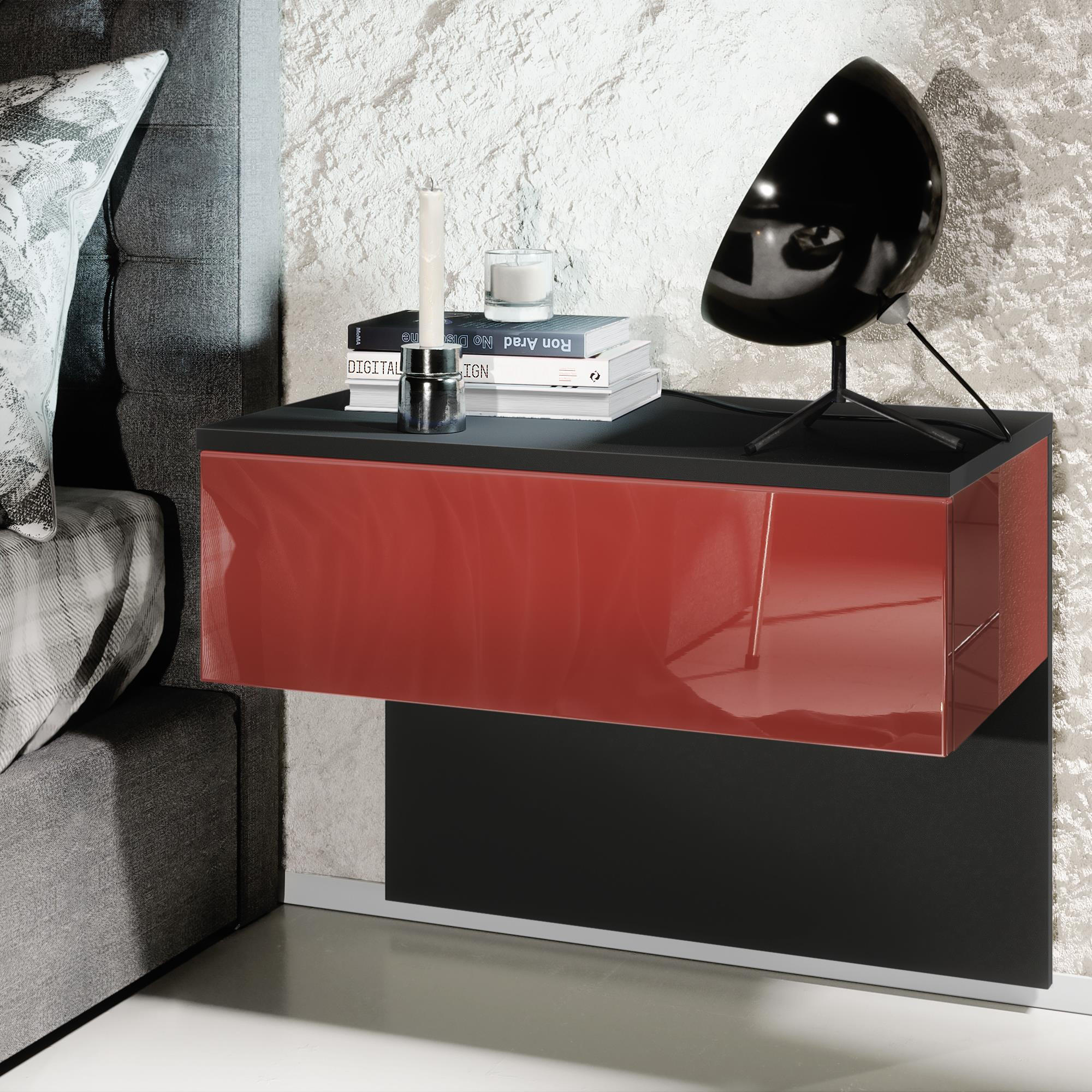 NACHTTISCH Sleep Fronten in Bordeaux Hochglanz - Bordeaux, Holzwerkstoff (60/46/35cm) - Vladon