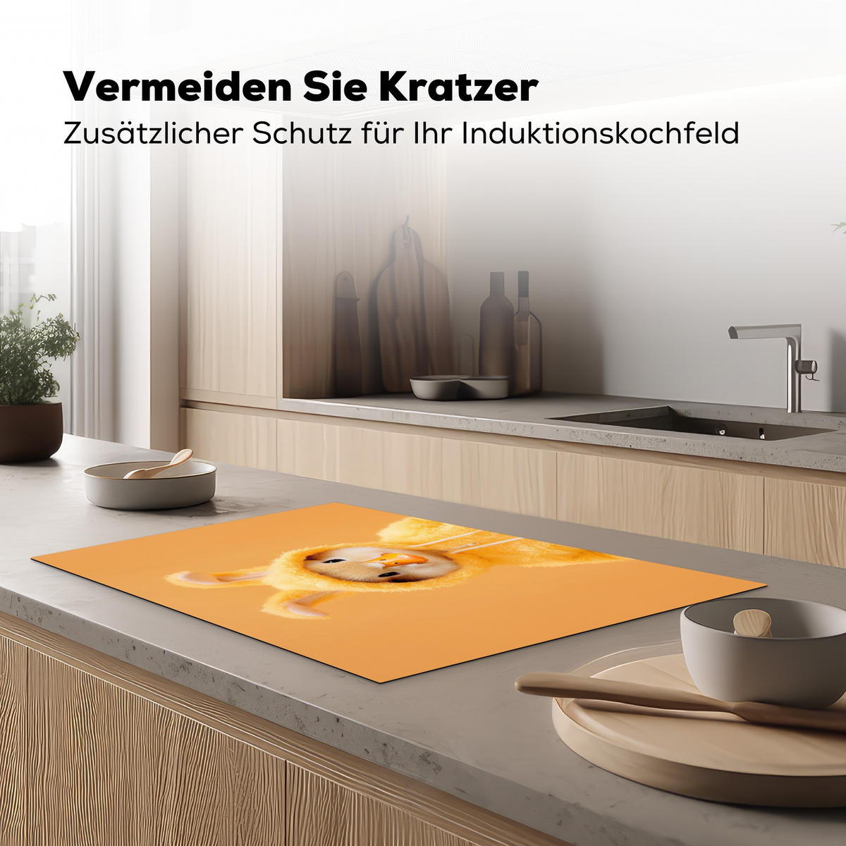 HERDABDECKPLATTE Osterhase - Kostüm - Ente Induktionsmatte 81x52 cm - Gelb, Kunststoff (81/52/0.2cm) - MuchoWow