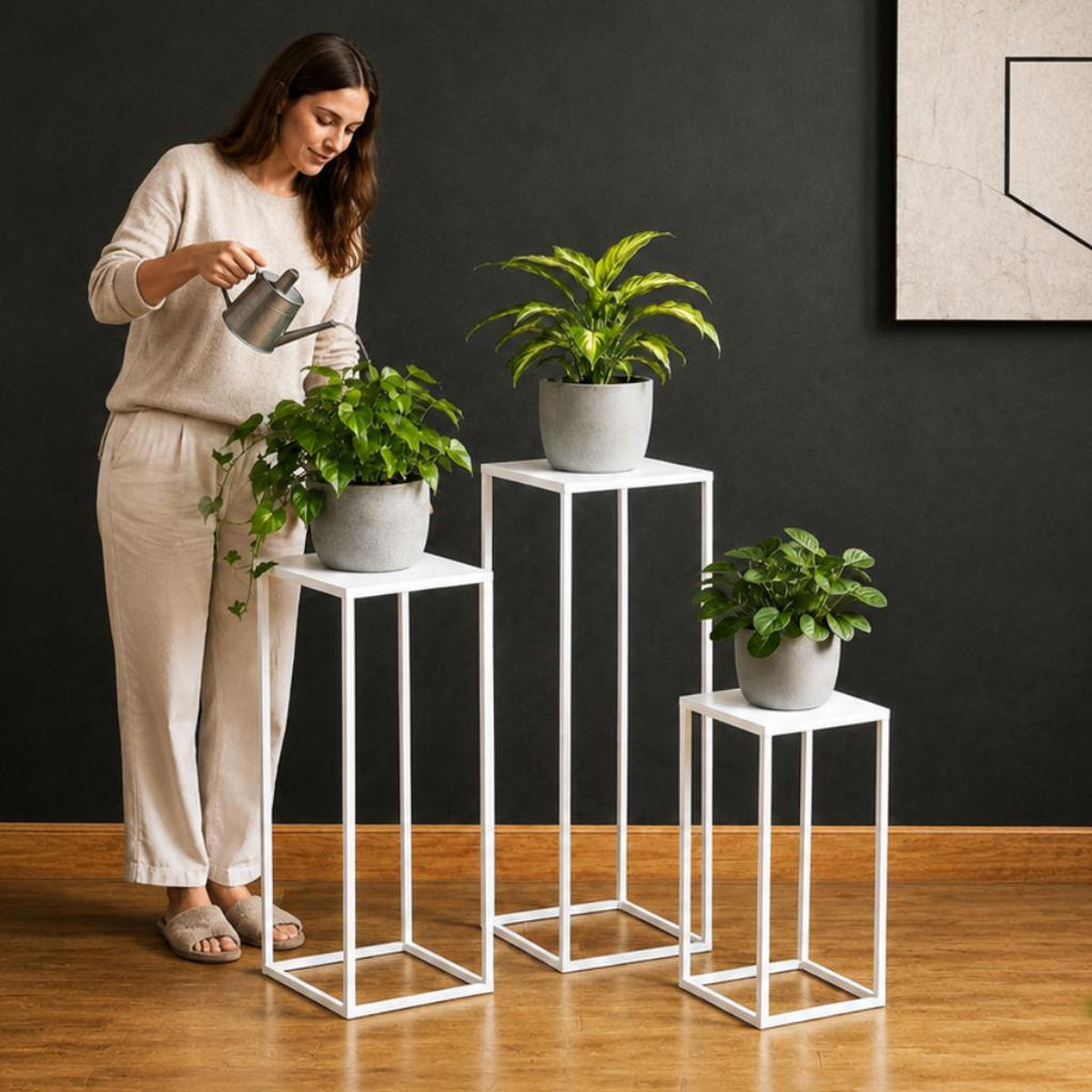 BLUMENHOCKER Metall Weiß Eckig 3er Set - Weiß, Metall (18/50/18cm) - DanDiBo