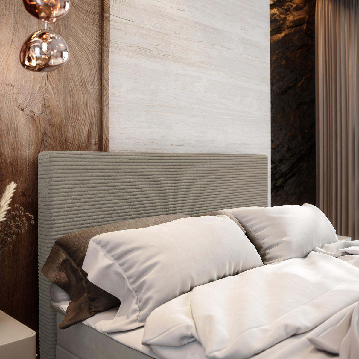 BOXBETT ALORIA 180x200 cm mit Matratze und Topper - Beige - Beige, Holz (180/200cm) - MASSENO