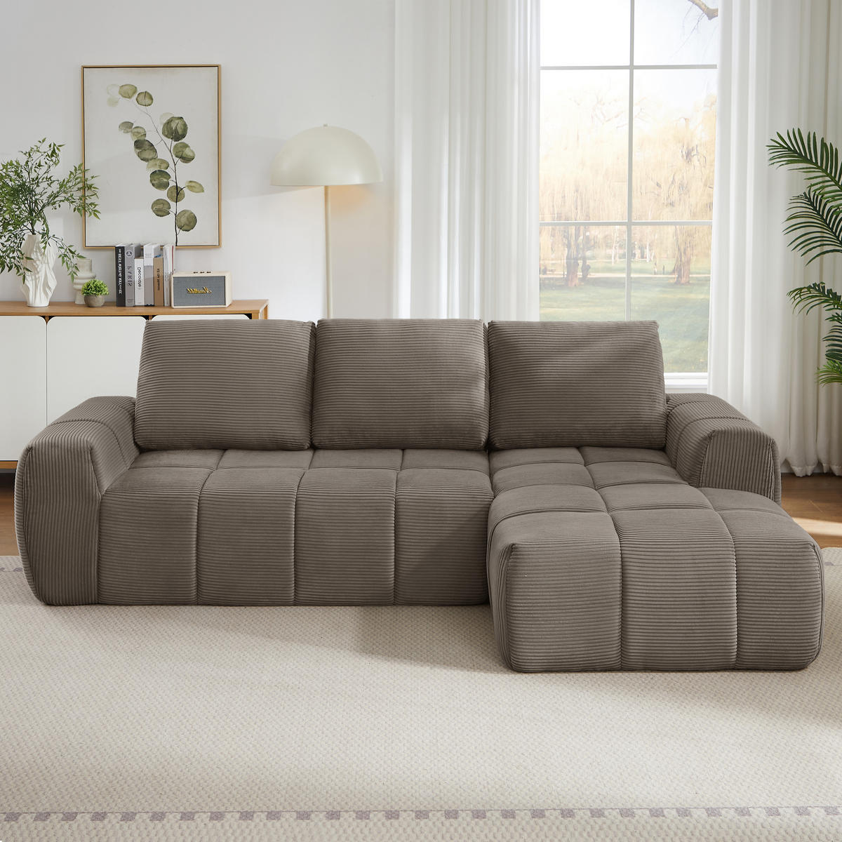 ECKSOFA Cord Taupe mit Kissen - Taupe, Textil (255/162cm) - WISHDOR