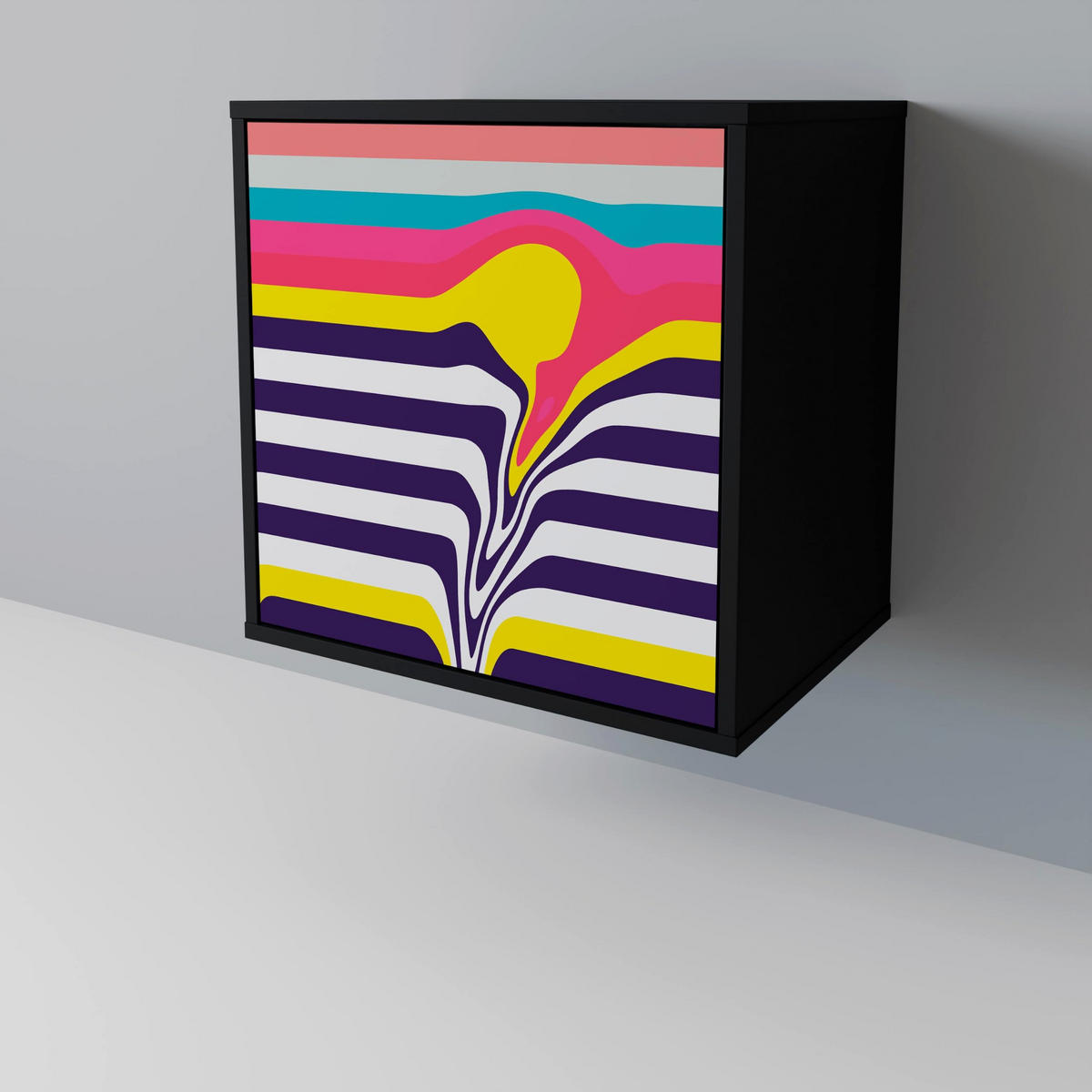 SIDEBOARD TONE COLLAPSE, Schwarz, 57,5x42x70,5 cm, Schwarze Metall-Sternfüße - Multicolor/Schwarz, Holzwerkstoff/Metall (57.5/70.5/42cm) - SpaceRebels