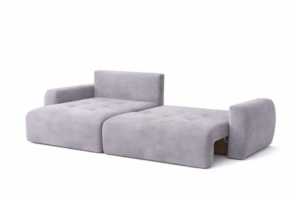 ECKSOFA Mit Schlaffunktion Und Bettkasten L-Form Ivo L, Veloursstoff Salvador, Grau, Links - Grau, Holz (250/142cm) - Kaiser Möbel