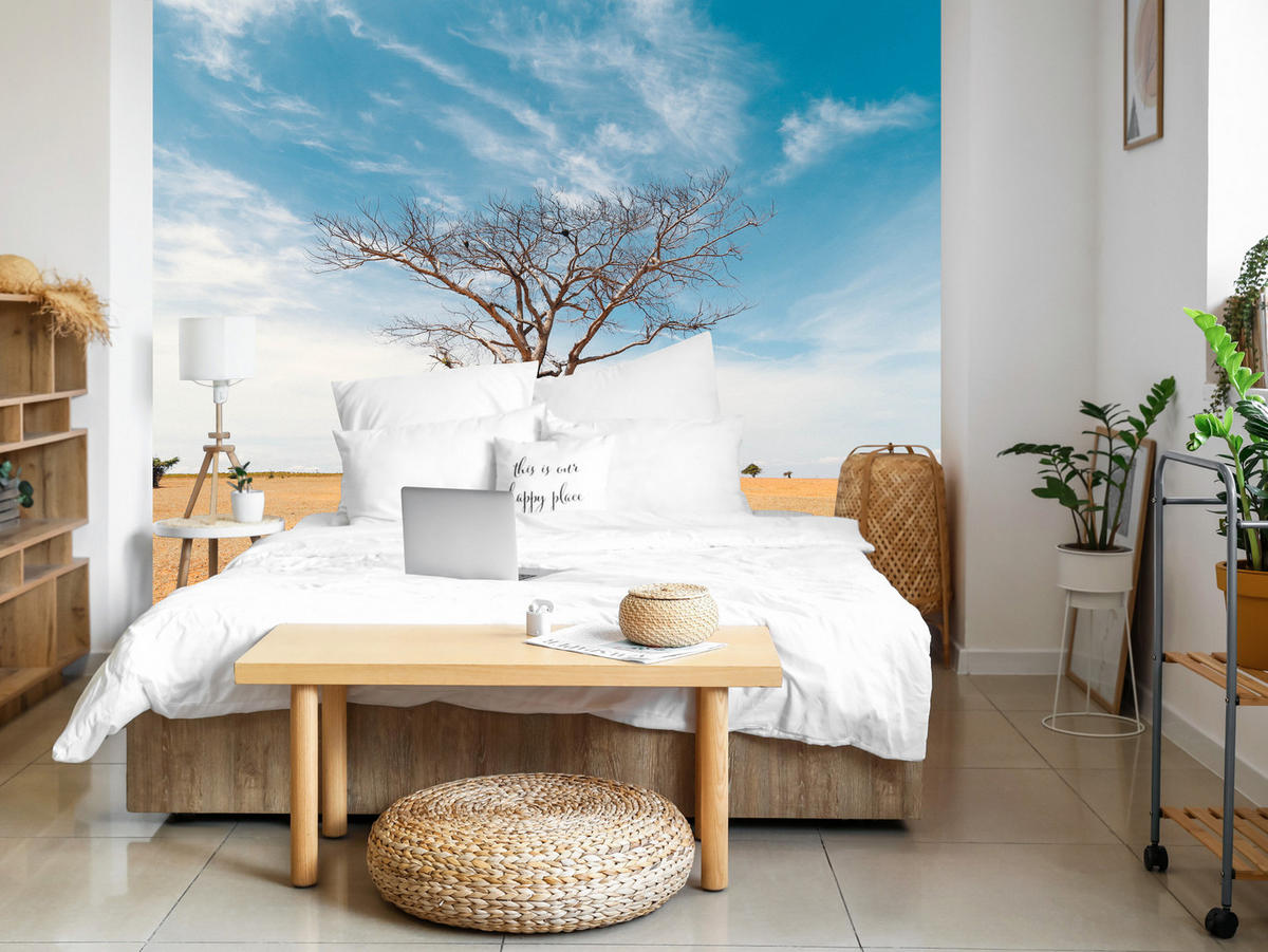 FOTOTAPETE für Wohnzimmer Trockener Baum Wüste Sand 450x315 - Beige/Orange, Papier (450/315cm) - Muralo