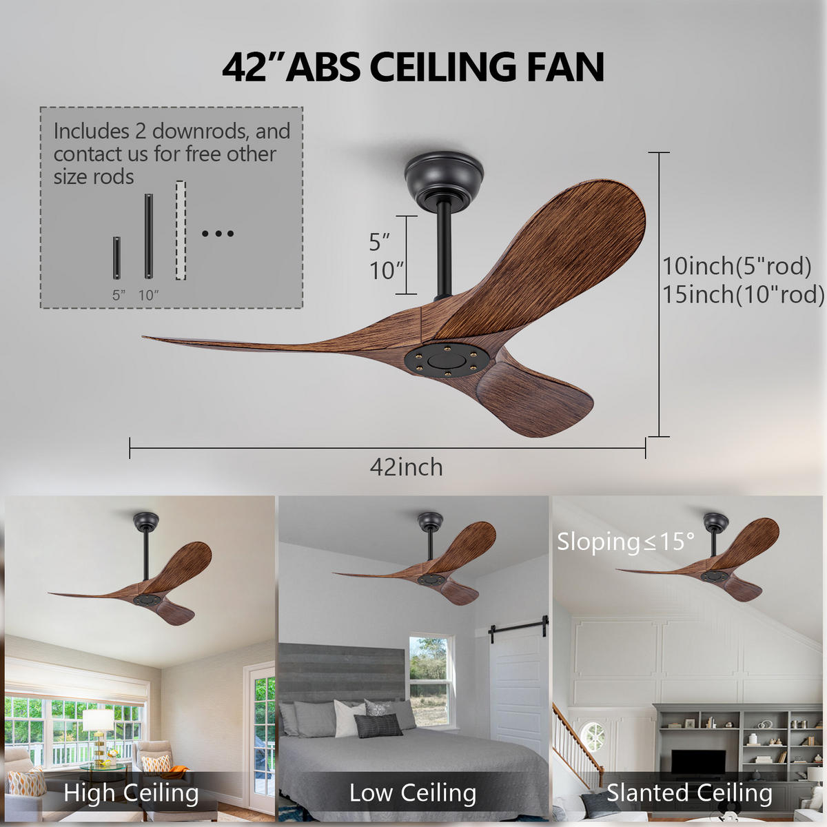 DECKENVENTILATOR DE-16228 42 Zoll reversibel mit Fernbedienung Nussbaum - Walnussfarben, Kunststoff (107/107/38cm) - ComfortXL