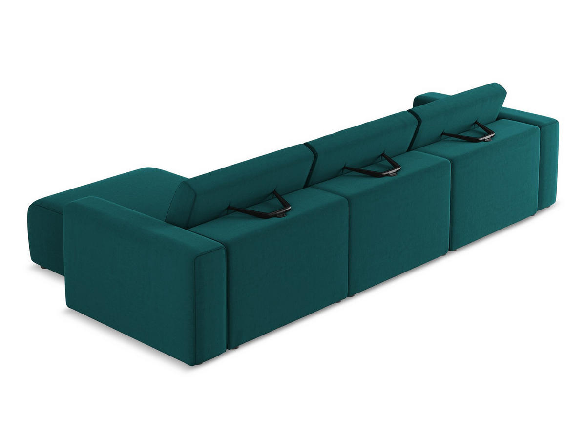 ECKSOFA Rechts Samt Stoff Blau - Blau/Petrol, Kunststoff/Textil (314/167cm) - Makamii