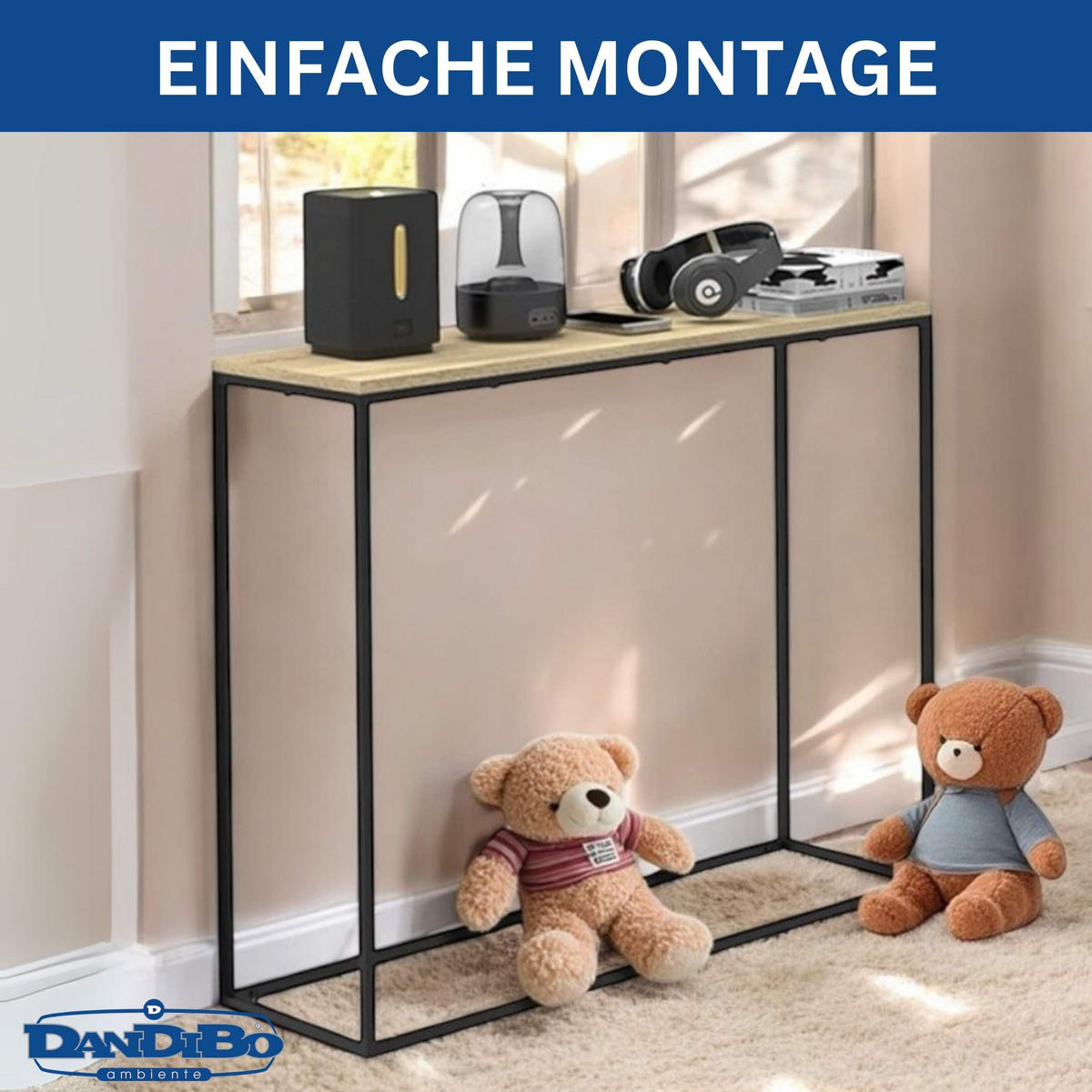 KONSOLENTISCH Schmal Metall Schwarz 100 x 80 x 30 cm - Schwarz, Metall (30/100/80cm) - DanDiBo