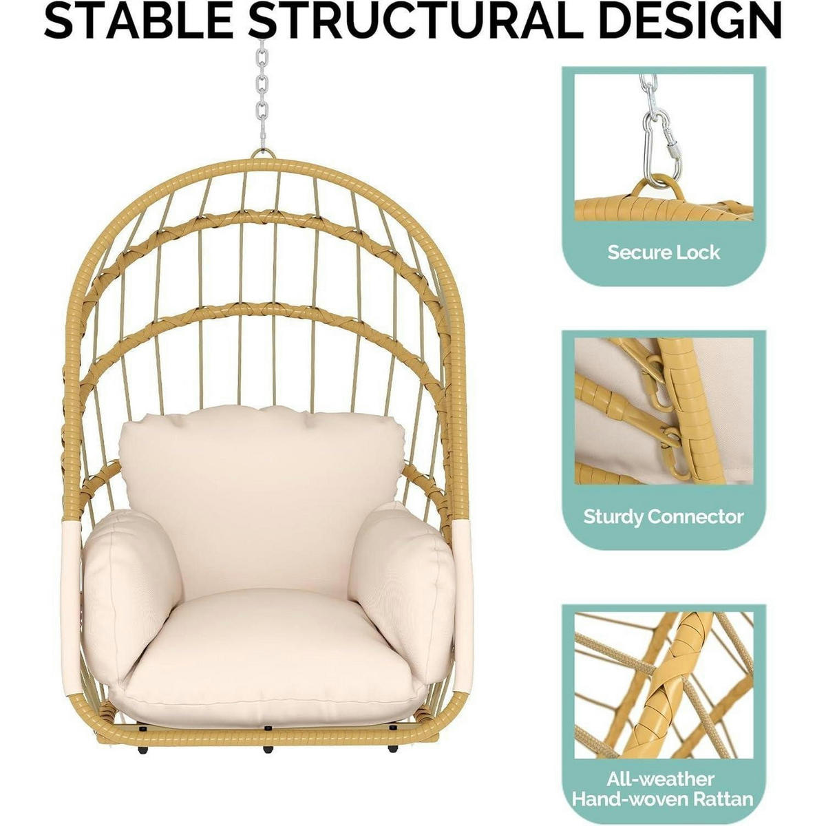 HÄNGESESSEL Rattan Beige mit Kissen 160 kg Tragkraft - Beige, Naturmaterialien (67/105.5/72cm)