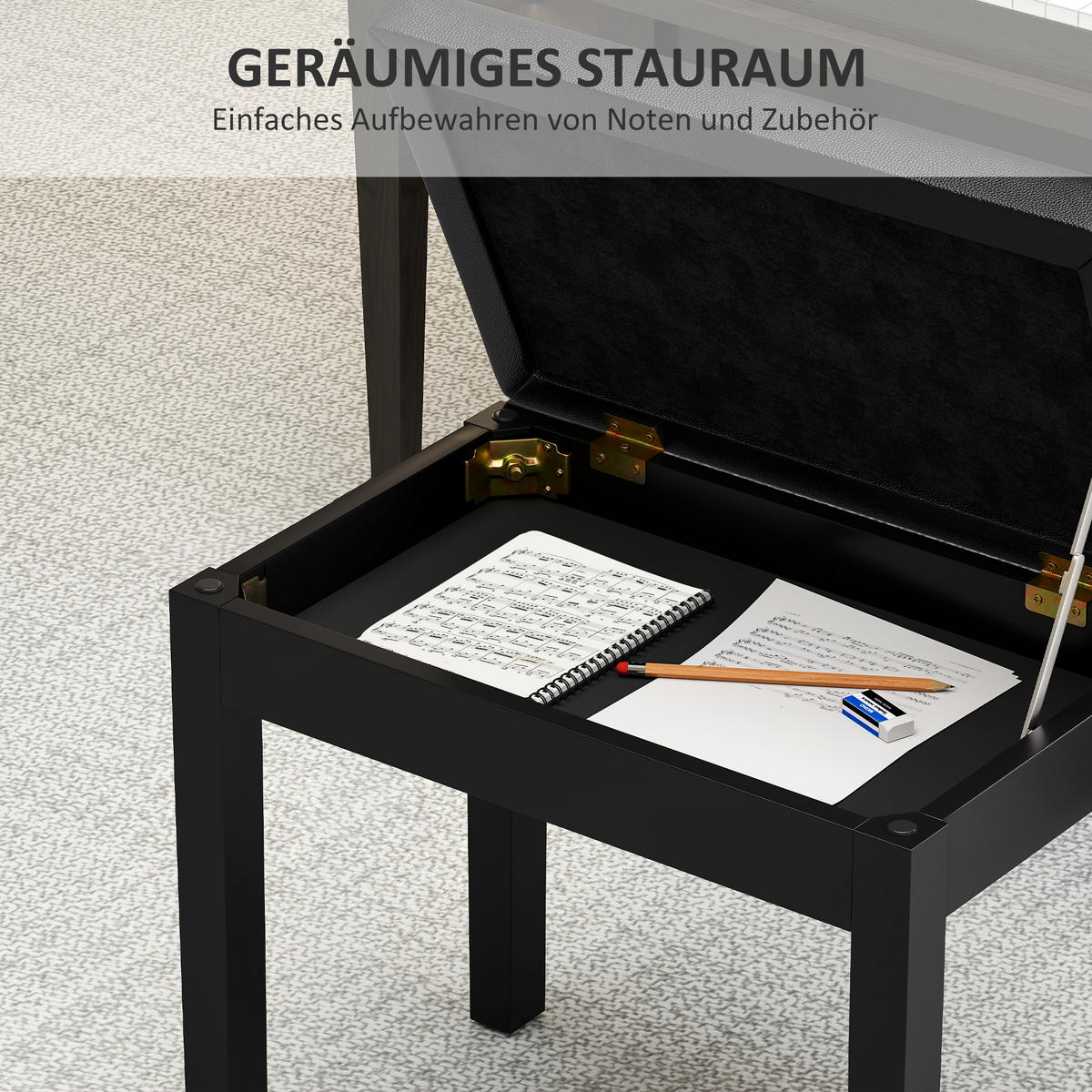 KLAVIERBANK Klavierhocker mit Stauraum, Schwarz, 55 x 34 x 50 cm - Schwarz, Holz (55/50/34cm) - HOMCOM