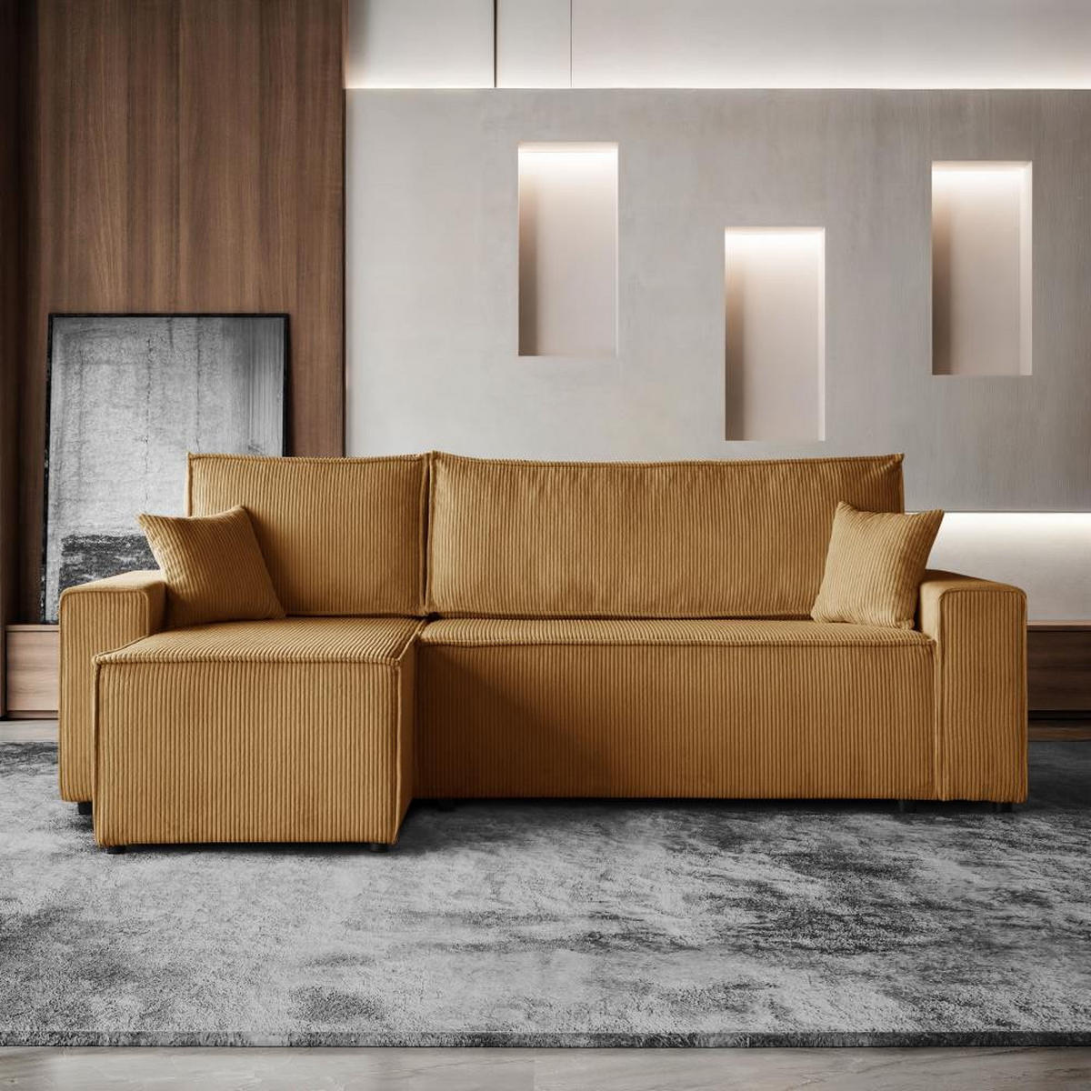 ROHOVÁ ROZKLÁDACÍ POHOVKA Hektor, s funkcí spaní, hořčicová - černá/tmavě žlutá, textil/plast (247/152cm) - Beautysofa