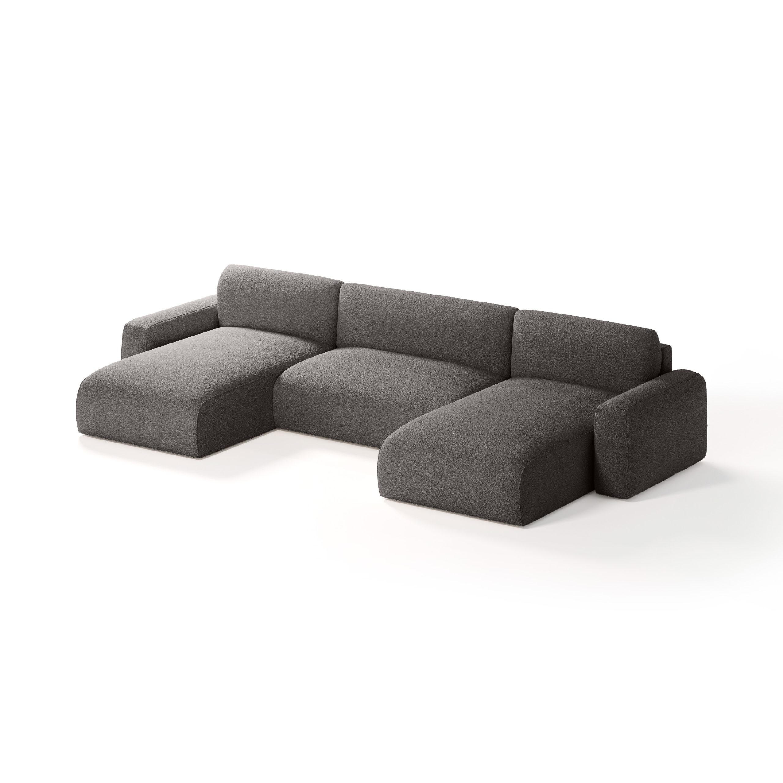 WOHNLANDSCHAFT aus Bouclé-Stoff Witsum U 8 Sitzer, Grau - Grau, Textil (185/70/398cm) - Meblito