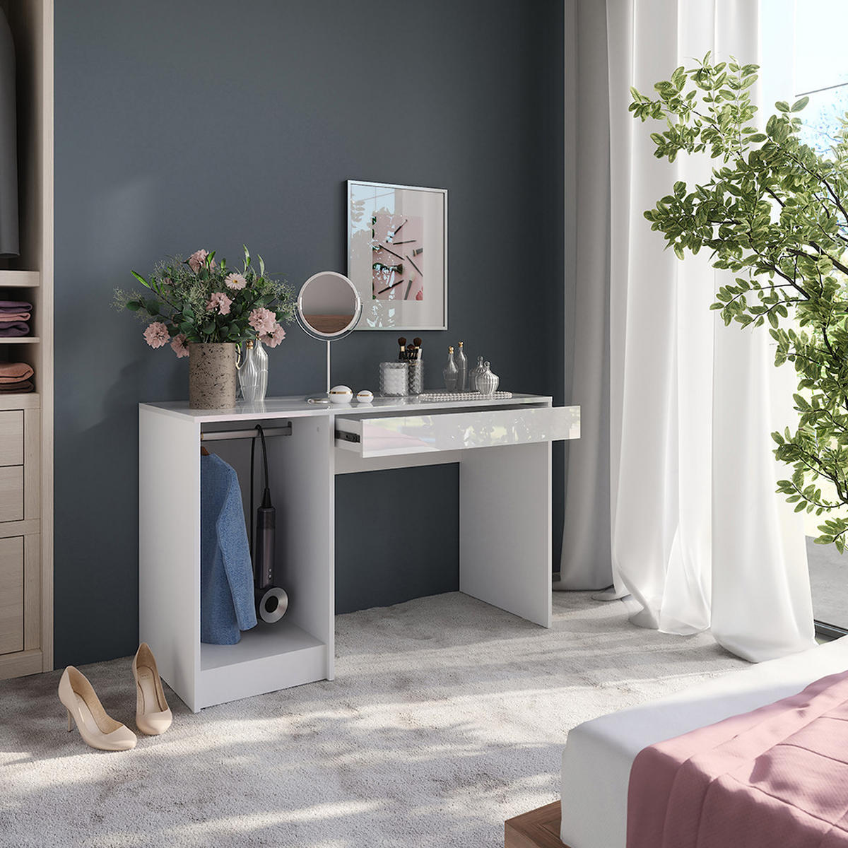 TOALETNÍ STOLEK Sherry Bílá/bílý vysoký lesk - vysoce lesklá bílá, kompozitní dřevo (119.8/76/50.1cm) - Vicco