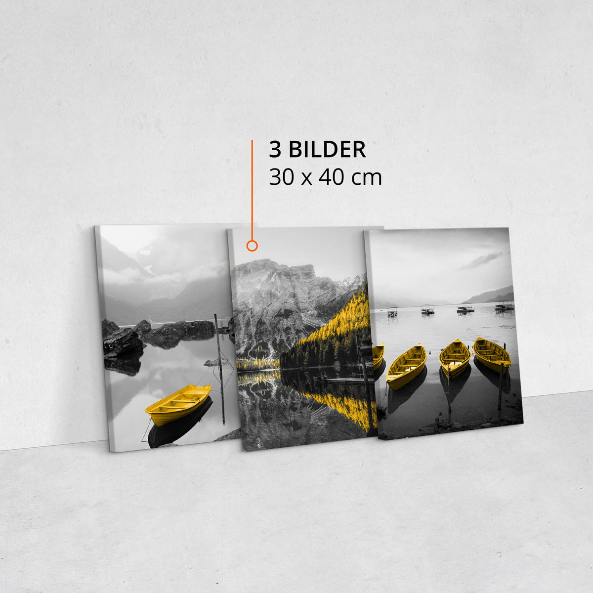 LEINWANDBILDER 3-es Set Landschaften 3D - Gelb/Schwarz, Textil (90/40cm) - Muralo