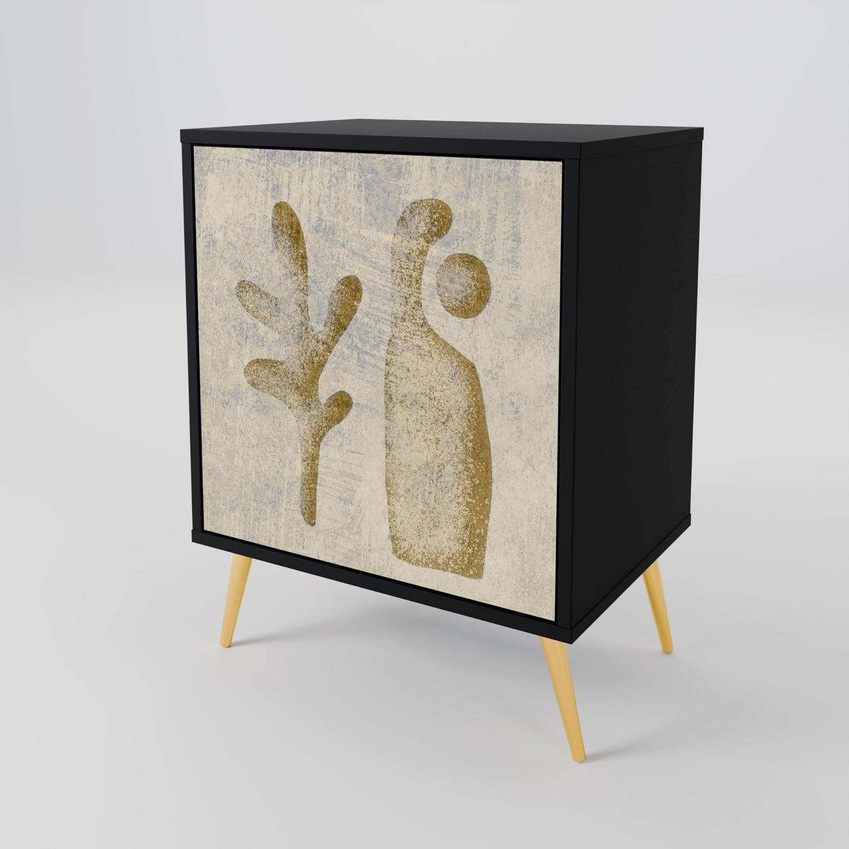 SIDEBOARD SAND SCULPTURES, Schwarz, 57,5x42x70,5 cm, Schwarze Metall-Sternfüße - Multicolor/Schwarz, Holzwerkstoff/Metall (57.5/70.5/42cm) - SpaceRebels
