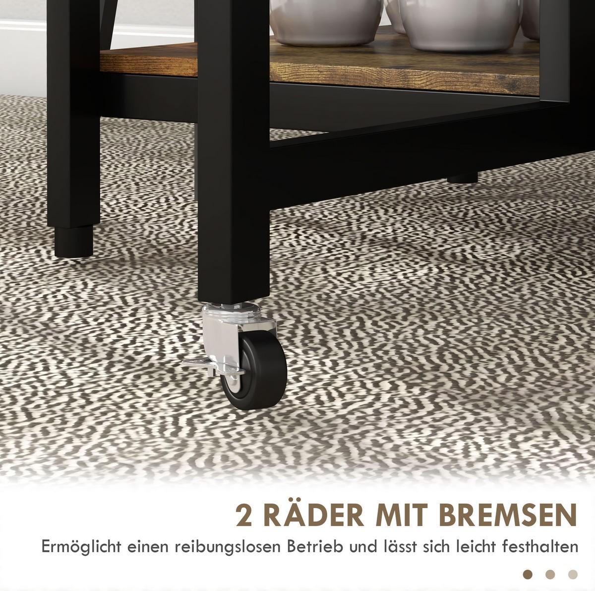 KLAPPTISCH 140/80/75 cm mit 2 klappbaren Platten, Rollen und 2 Ablagen, Braun - Braun, Metall (140/80/75cm) - Redom