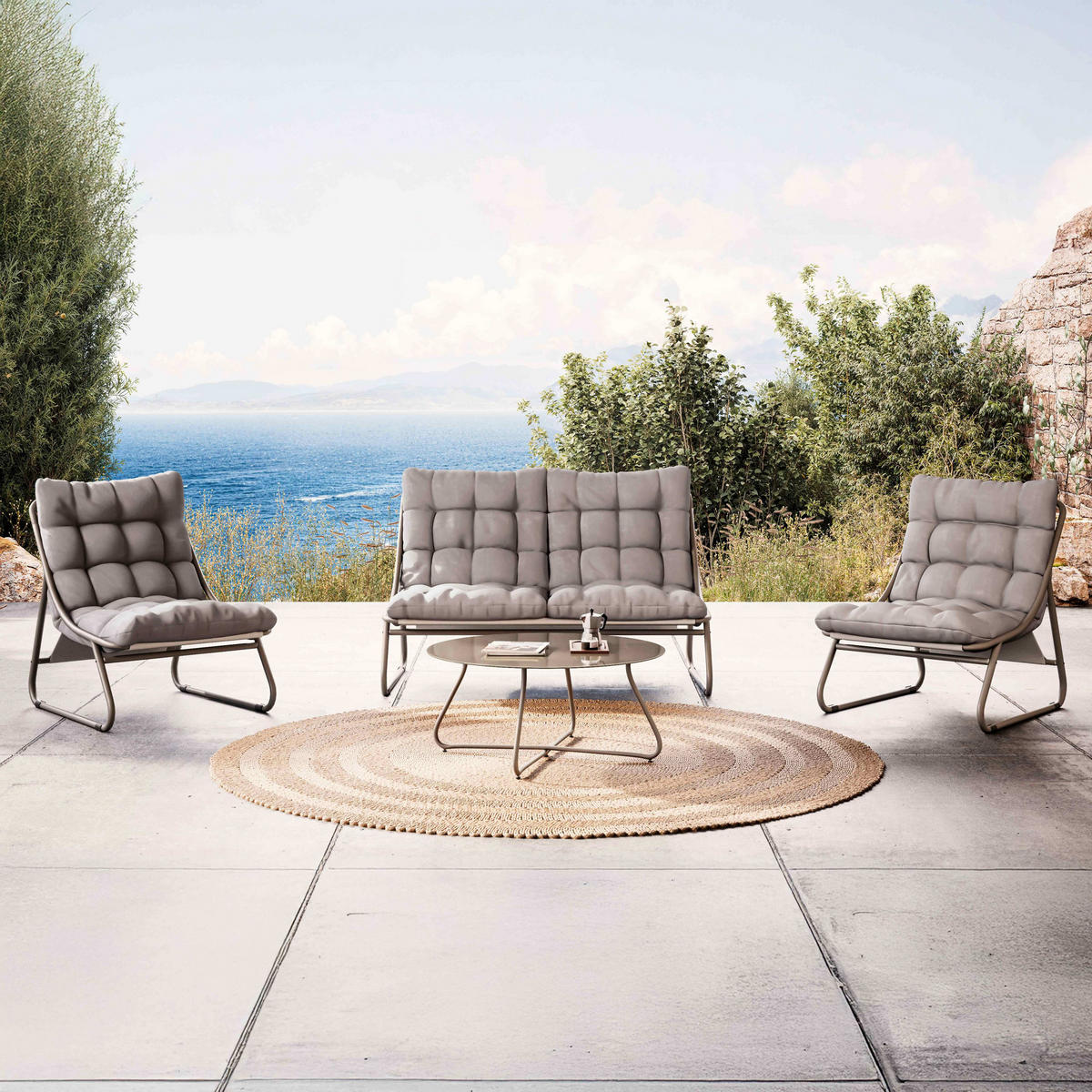 GARTENSET 4-Sitzer, Taupe - Taupe, Textil - Oviala