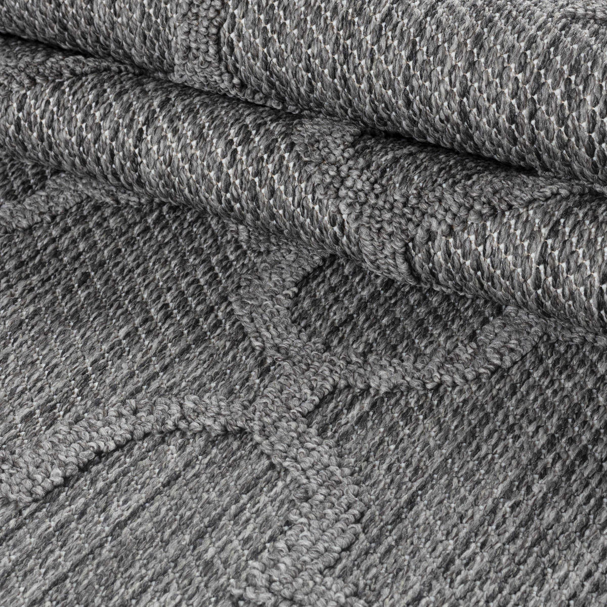 TEPPICH Outdoor Flachgewebe Skandi-Muster Polypropylen Balkon Grau Rechteckig 240x340 - Grau, Textil (240/340cm) - KADIMA DESIGN