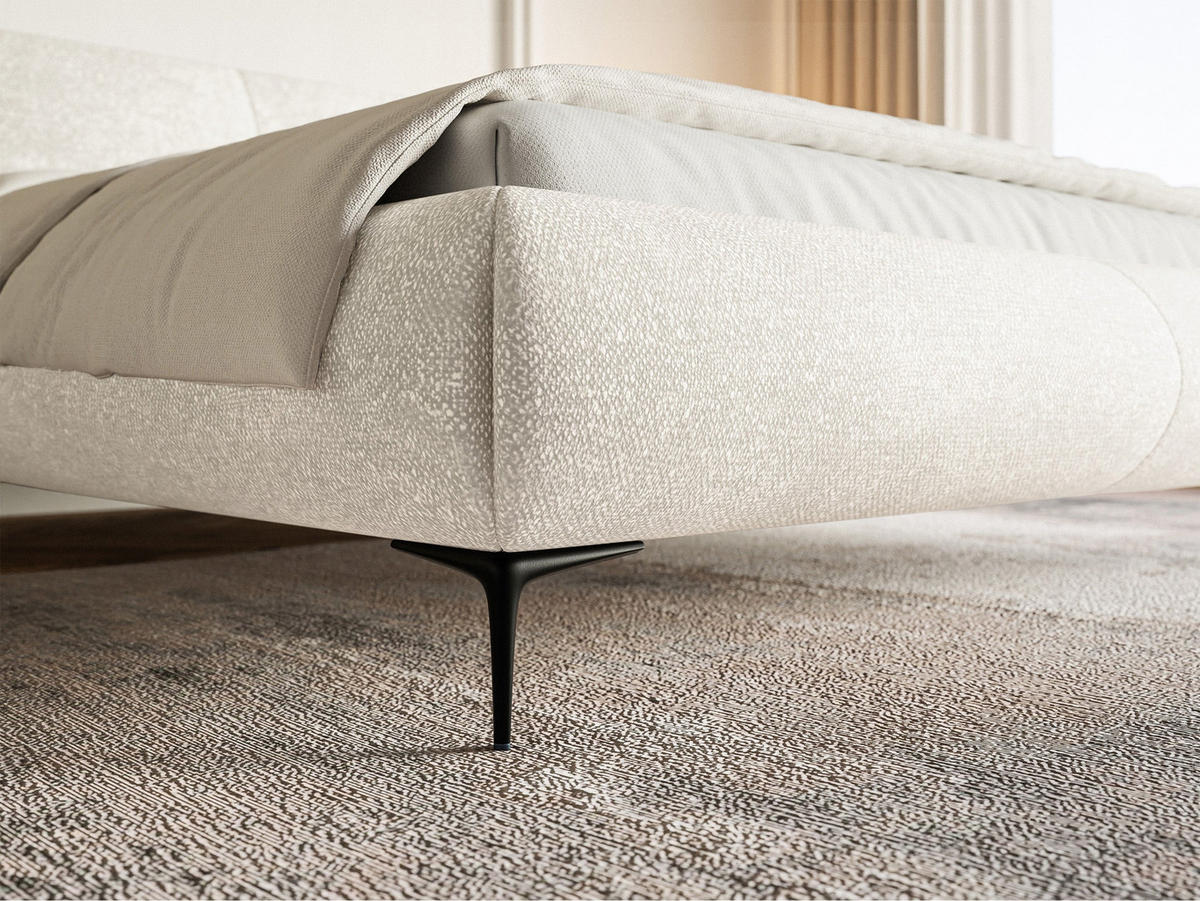 POLSTERBETT Ovalle Cremeweiß mit schwarzen Metallbeinen 140 cm - Creme/Schwarz, Textil/Metall (140/200cm) - Selsey