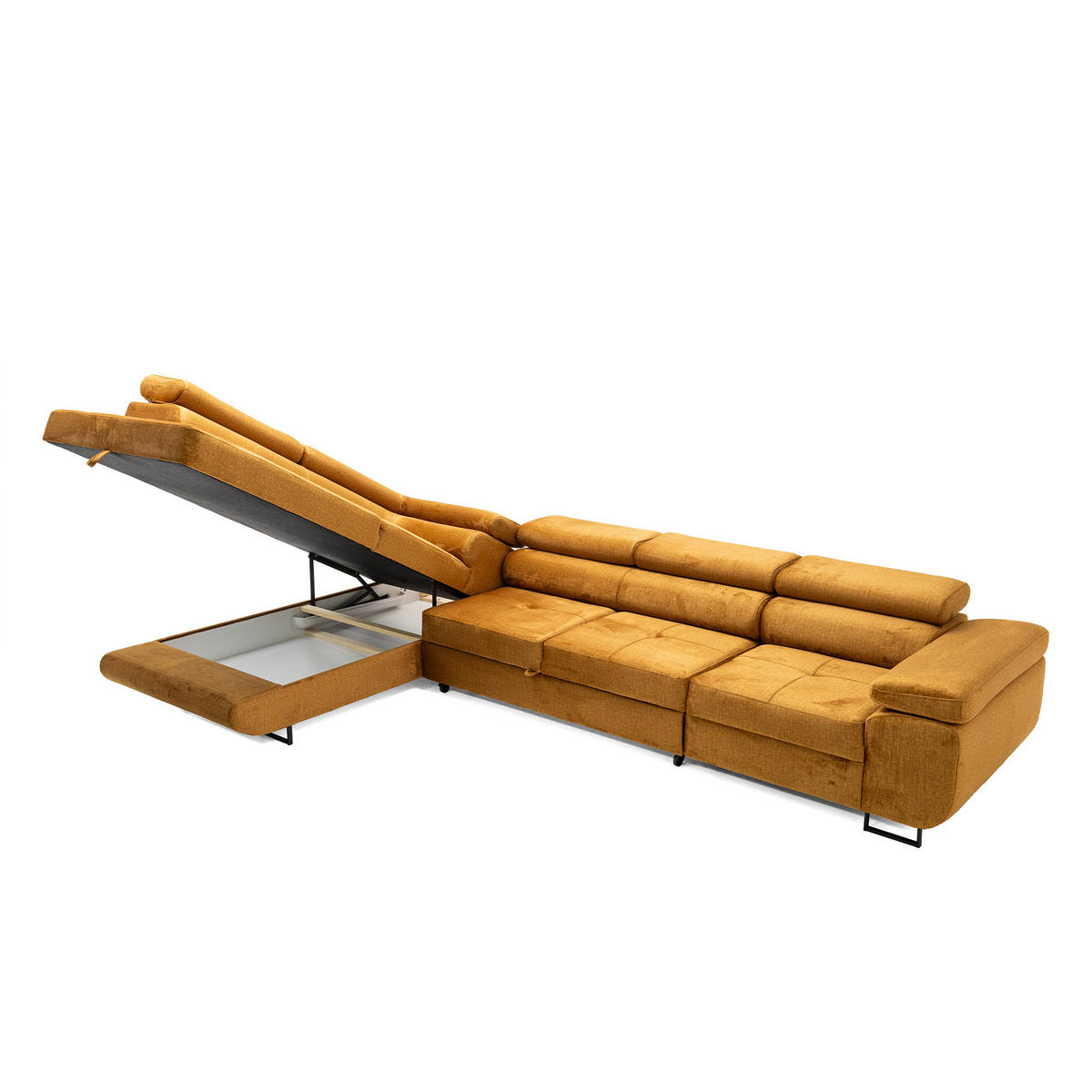ECKSOFA WILD MAXI L Links mit Schlaffunktion 125x195 Velours Gold - Chromfarben/Goldfarben, Holz/Textil (203/350cm) - Muffo