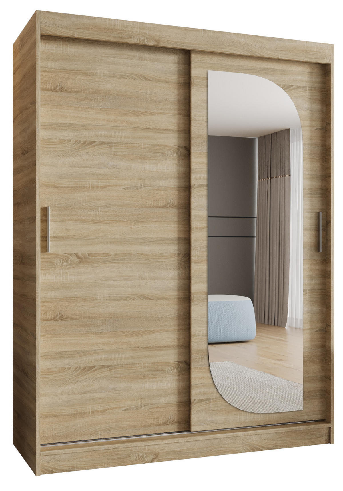 SCHWEBETÜRENSCHRANK 200/150/62 2-türig - Silberfarben/Sonoma Eiche, Holz (150/200/62cm) - MÖBEL KRYSPOL