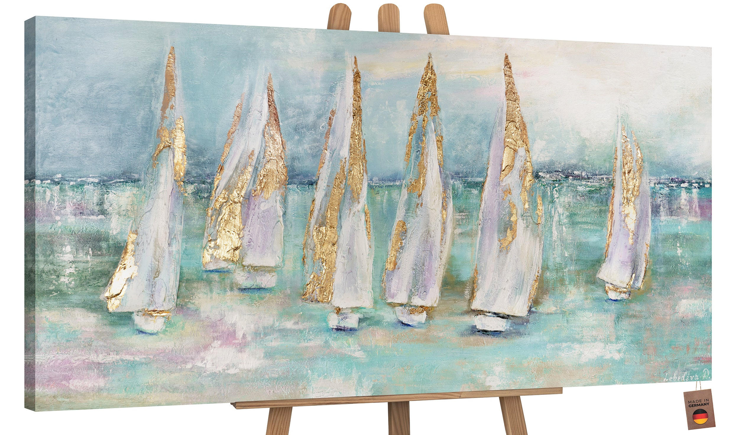 GEMÄLDE Segelboote auf Keilrahmen 140x70 cm - Türkis, Holz (140/70cm) - YS-art gallery
