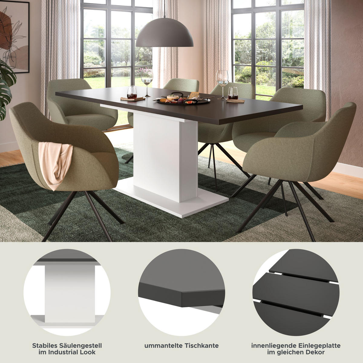 ESSTISCH MOTION (B/H/T: ca. 150/76/90 cm) in Weiß/grau - Weiß, Holzwerkstoff (90/150/76cm)