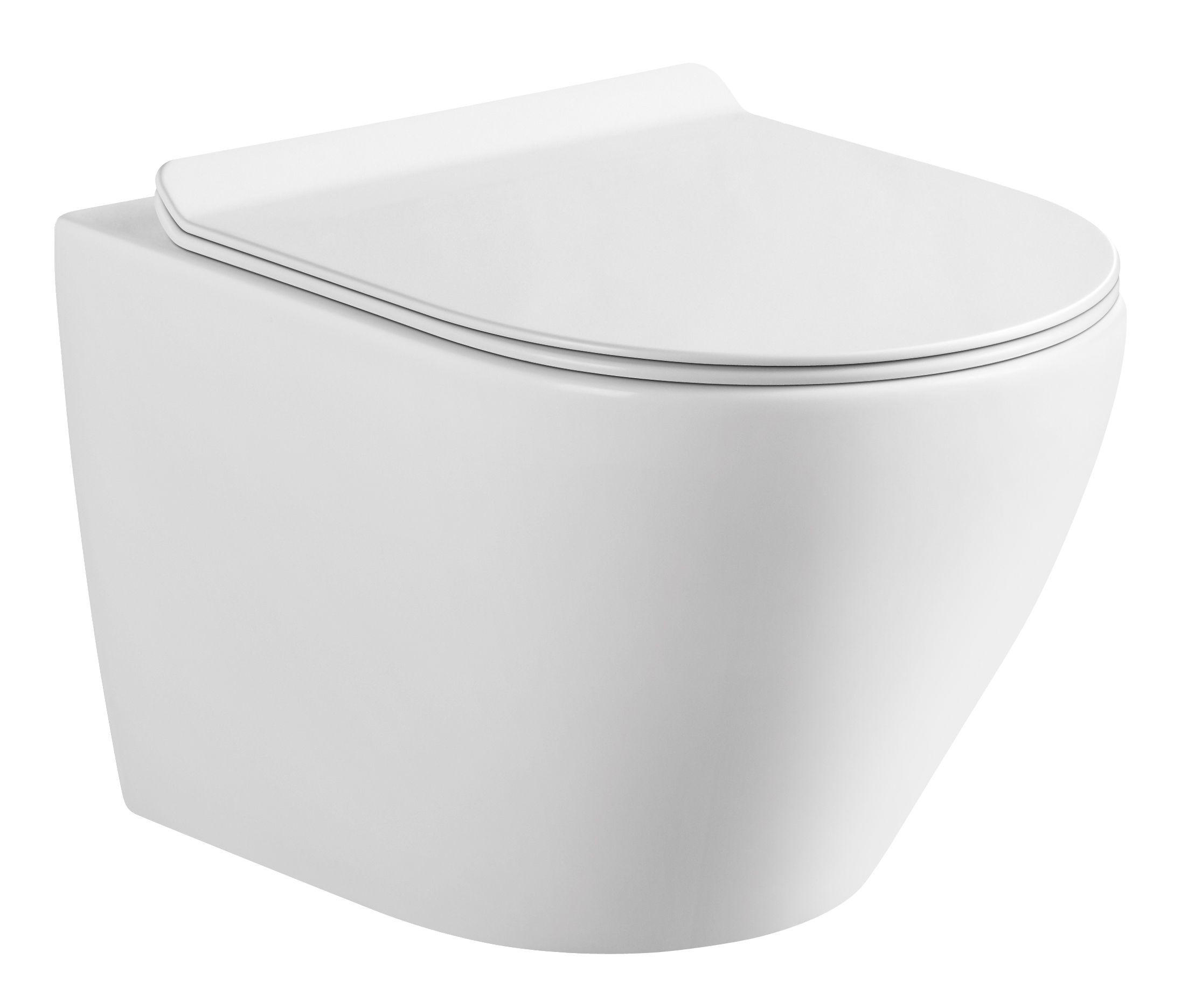 RAUMSPAR-WAND-WC WHR-6051 Weiß spülrandlos inkl. SoftClose-Sitz - Weiß, Keramik (36/36/49cm) - Glasdeals