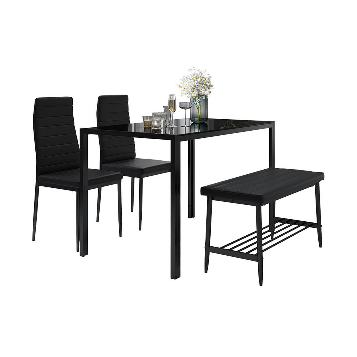ESSTISCH-SET Grand Schwarz 120 x 70 cm 4-teiliges Set - Schwarz, Metall (120/75/70cm) - Vicco