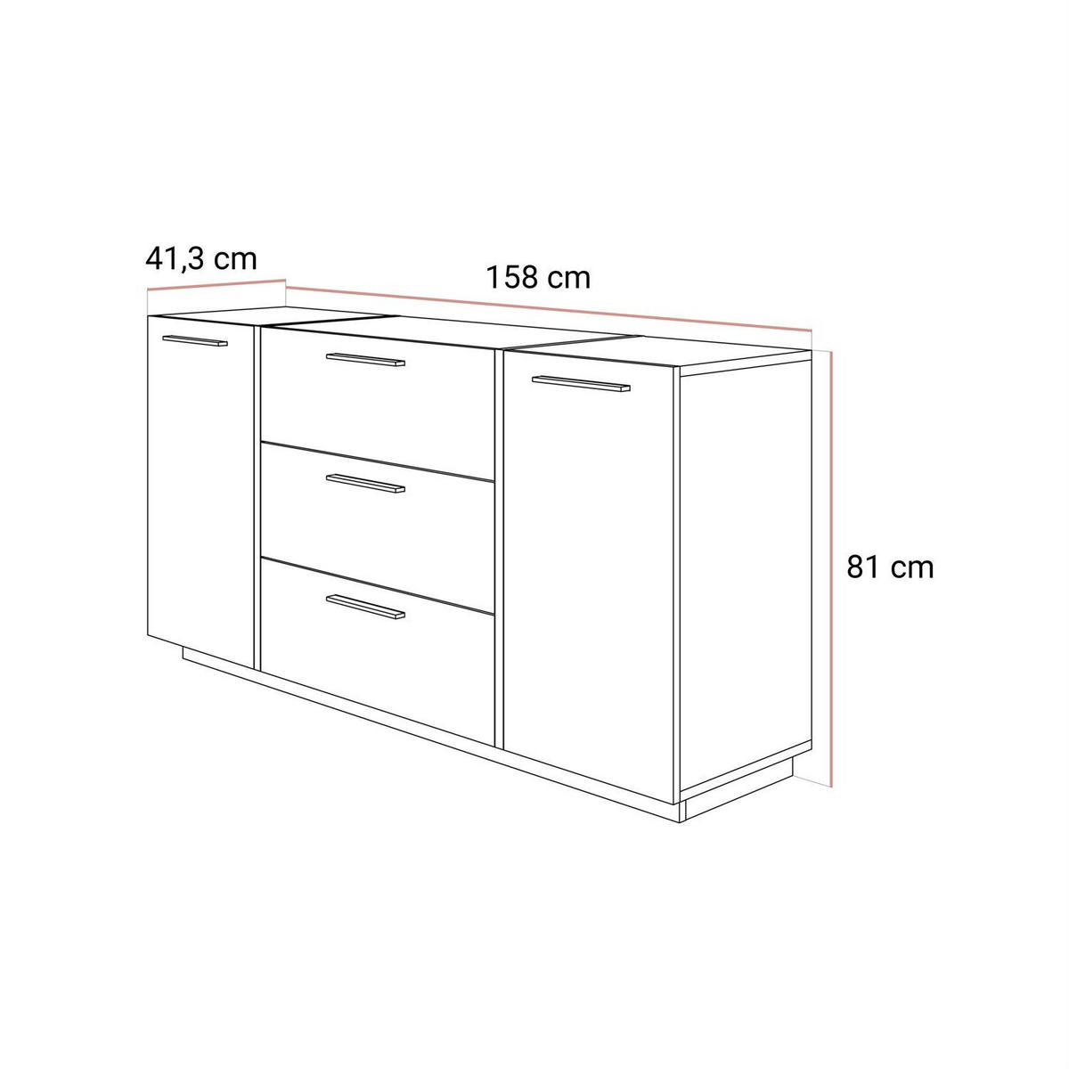 KOMMODE mit Schubladen ONYX Kaschmir Hochglanz - Kaschmir/Goldfarben, Holzwerkstoff (158/81/41.3cm) - Lookway