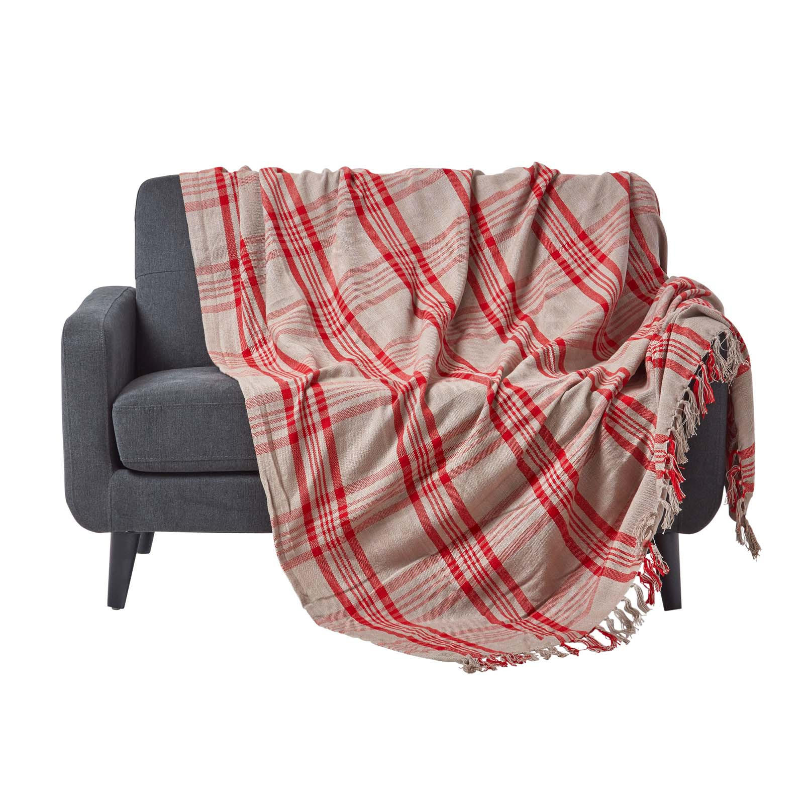 ÜBERWURF 255/360 cm, Schottenkaro, 100% Baumwolle - Dunkelrot, Textil (255/360cm) - Homescapes
