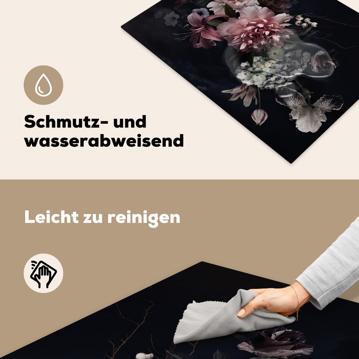 HERDABDECKPLATTE Blumen - Vintage - Pastell - Rosa - Weiß 71x52 cm - Altrosa, Kunststoff (71/0.2/52cm) - MuchoWow